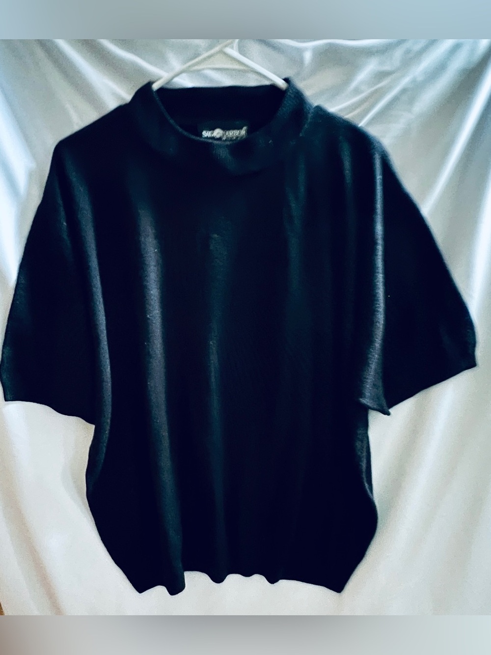 Vintage Sag Harbor Woman Black Knit Mock Neck Short Sleeve Sweater Top XL